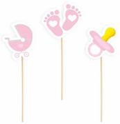 Baby shower i roczek - Pikery na Baby Shower różowe - 6 szt. - miniaturka - grafika 1