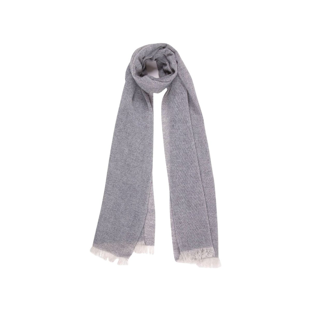 Szalik damski Ma.Al.Bi wełniany kaszmirowy szary melanż z frędzlami