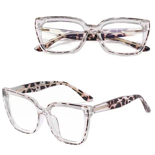 Damskie okulary kocie oczy zerówki do komputera BLUE LIGHT 25150B transparentny/panterka - Okulary korekcyjne, oprawki, szkła - miniaturka - grafika 1