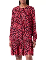 Sukienki - Love Moschino Damska sukienka z długim rękawem Fluid Stretch Viscose Fabric with Brand Animalier All Print Dress, czerwony czarny (Red Black), 40 - miniaturka - grafika 1