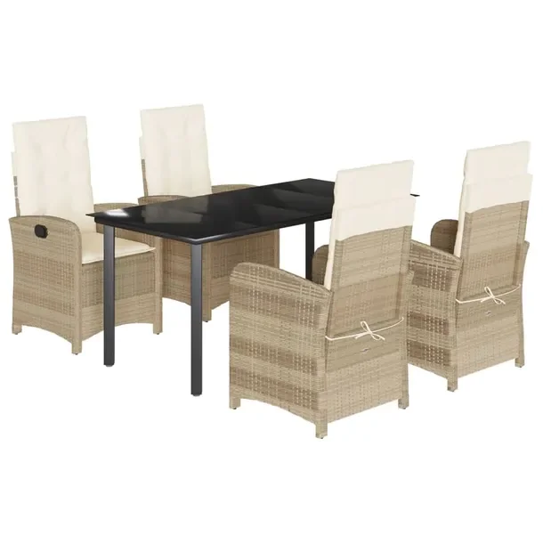Zestaw Mebli Ogrodowych Rattan PE, Stół 160x80x74 cm, Krzesła Beżowe