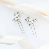 Ozdoby do włosów - Zestaw kokówek ślubnych srebrnych - delikatny Komplet ozdób do włosów ślubnych - miniaturka - grafika 1