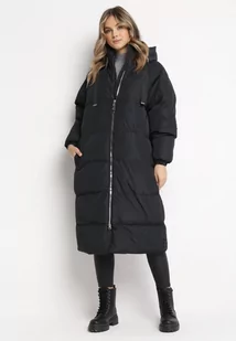 Czarna Długa Kurtka Pikowana Płaszcz na Zamek z Kapturem Lesea - Kurtki damskie - miniaturka - grafika 1