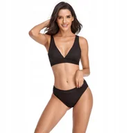 Stroje kąpielowe - STRÓJ KĄPIELOWY BIKINI CZARNY MODNY GŁADKI SEKSOWNY XL - miniaturka - grafika 1