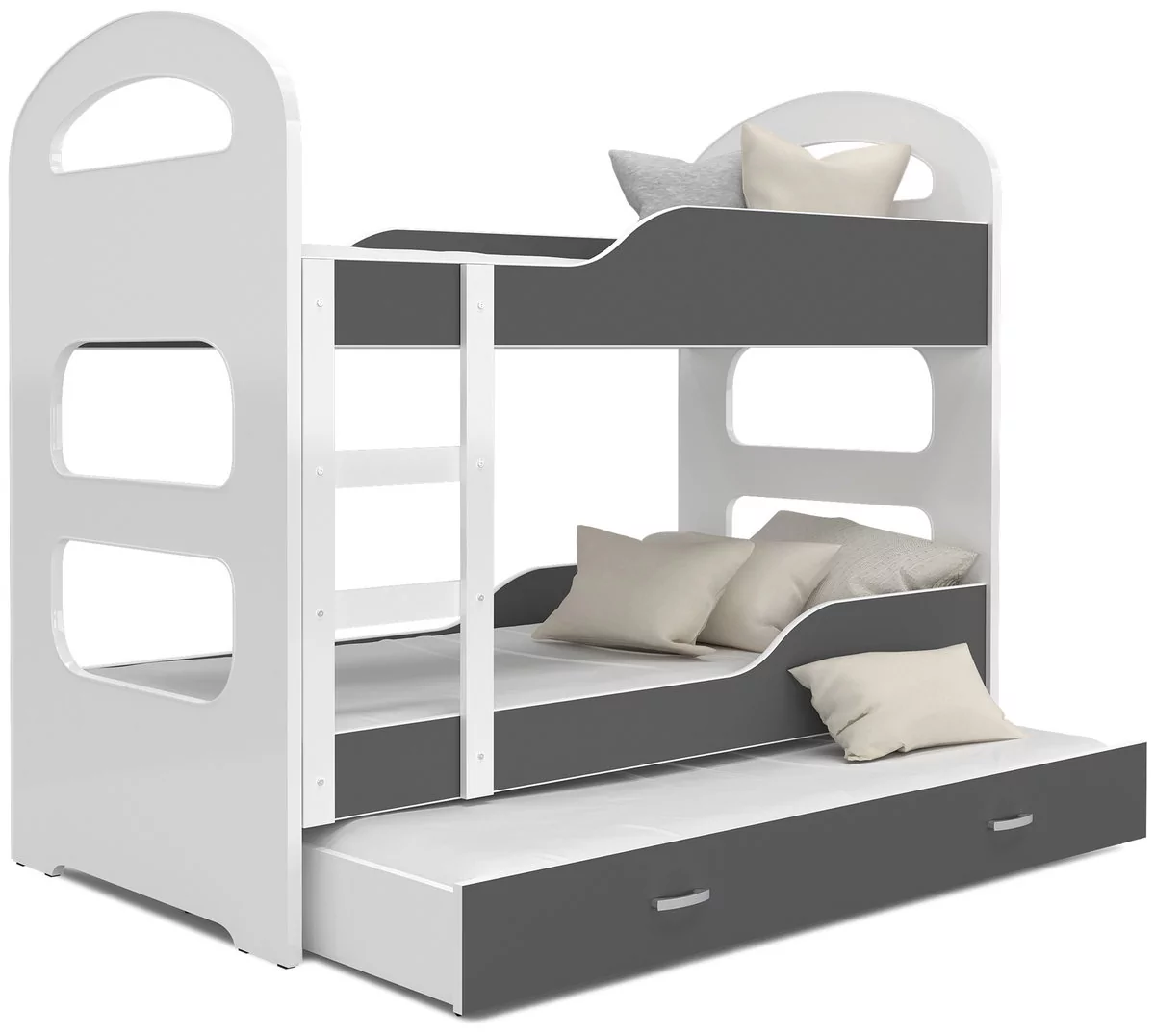Łóżko piętrowe 190x80 białe szare DOMINIK 3-osobowe