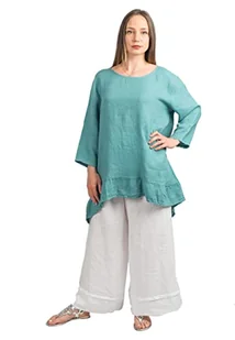 Dalle Piane Cashmere - Długa bluzka 100% lnu, zielona woda, jeden rozmiar, Water Green, jeden rozmiar - Bluzki damskie - miniaturka - grafika 1