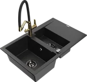 Zlewozmywaki z baterią - Mexen Gaspar zlewozmywak granitowy 1,5-komorowy z ociekaczem i baterią kuchenną Duo, czarny/srebrny - 6507-73-671701-57-B - miniaturka - grafika 1