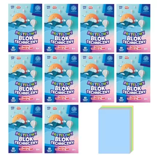Pastelowy blok techniczny z kolorowymi kartkami A4 10 arkuszy 10 sztuk - Szkolne artykuły papiernicze - miniaturka - grafika 1