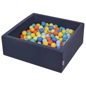 Suche baseny - KiddyMoon Suchy basen kwadratowy z piłeczkami 7cm granatowy: jasny zielony-pomarańcz-turkus-niebieski-babyblue-żółty 90x30cm/300piłek Zabawka basen .. - miniaturka - grafika 1