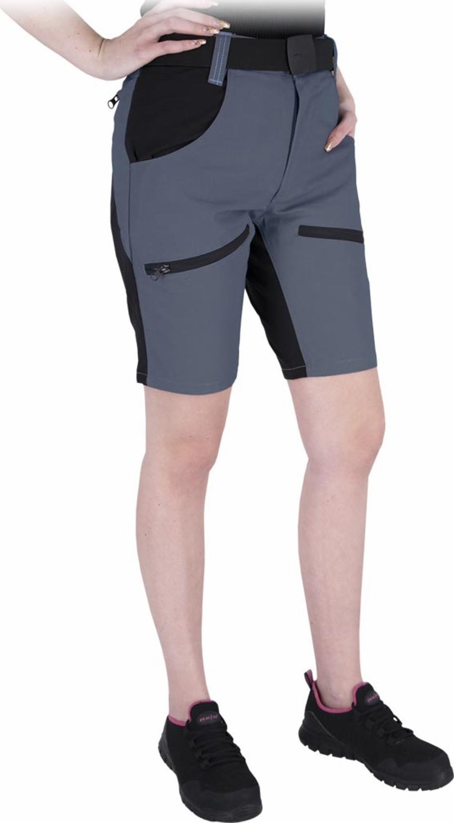 R.E.I.S. HOBBER-L-TS - Spodnie ochronne do pasa HOBBER z krótkimi nogawkami damskie 65% poliester, 35% bawełna o gramaturze 260 - ciemnoszaro-czarny XL