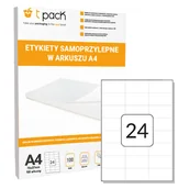 Akcesoria do pakowania - Etykiety naklejki samoprzylepne, 70x37mm 24szt. NA A4 - 100 ark- 2400 etykiet - miniaturka - grafika 1