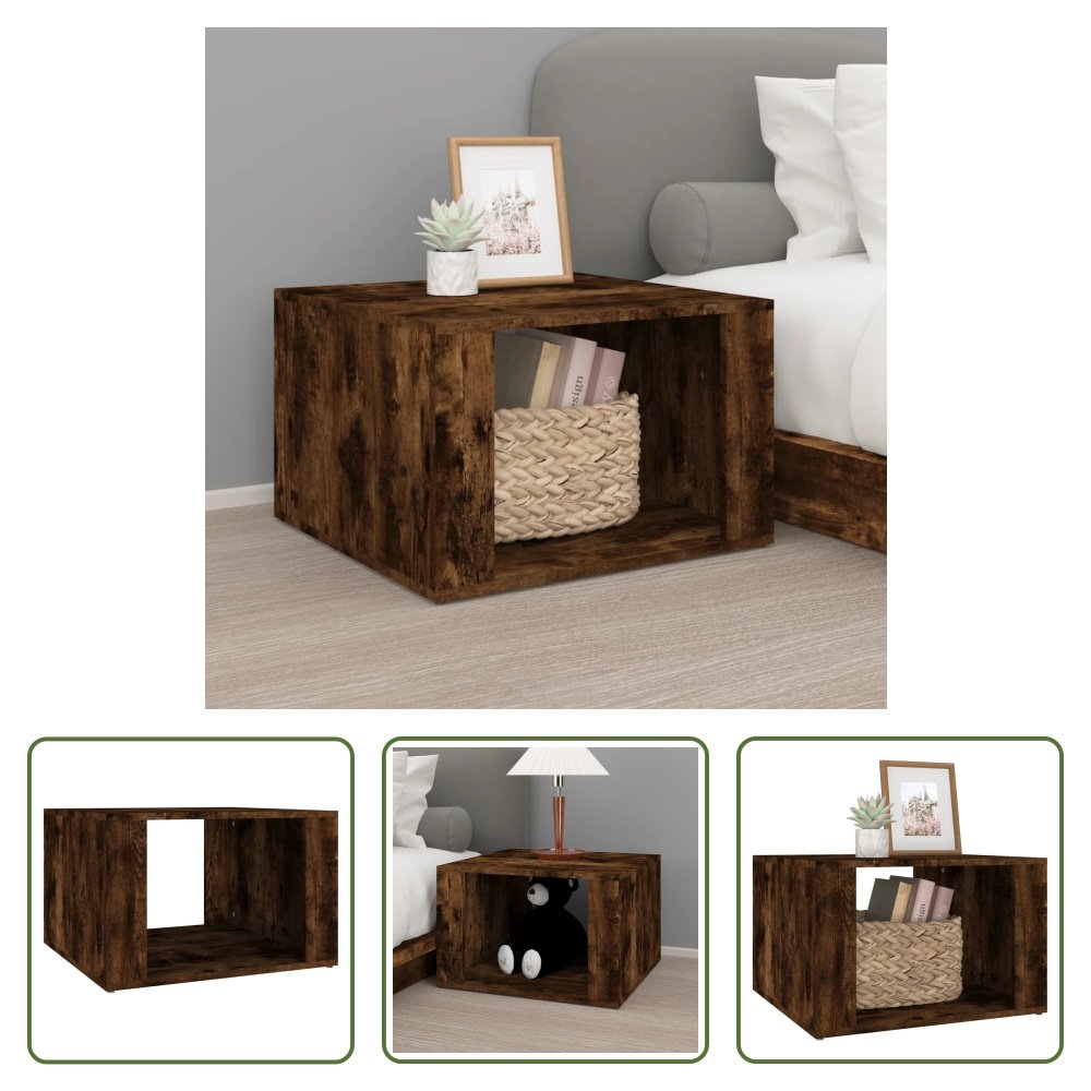 The Living Store szafka nocna dąb wędzony 57x55x36 cm materiał drewnopochodny