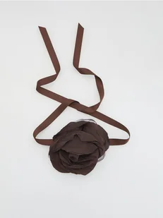 Reserved - Wiązany choker z kwiatem - ciemnobrązowy - Moda i Uroda OUTLET - miniaturka - grafika 1