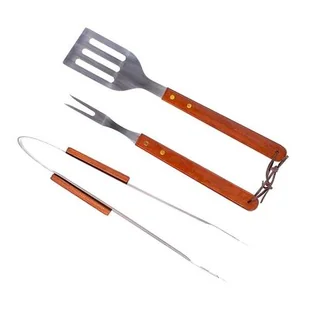 Sztućce do grilla komplet 3-częściowy stal z drewnianymi uchwytami Activa - Szczypce do grilla - miniaturka - grafika 1