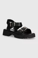 Sandały damskie - Wojas sandały skórzane 7610851 damskie kolor czarny na platformie - miniaturka - grafika 1