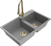 Zlewozmywaki z baterią - Mexen Tomas zlewozmywak granitowy 2-komorowy z baterią kuchenną Elia, szary - 6516-71-670101-50 - miniaturka - grafika 1