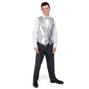 Dress Up America Kamizelka Z Cekinami Dress Up America Z Muszką - Błyszcząca Kamizelka Dla Chłopców (Srebrny, Mały) - Kurtki i płaszcze dla chłopców - miniaturka - grafika 1