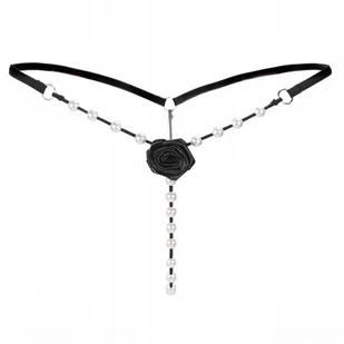 Stringi koronkowe czarne paseczki perełki - S/M - Majtki damskie - miniaturka - grafika 1