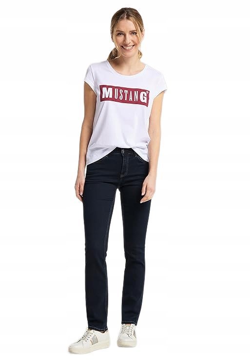 MUSTANG CIEMNONIEBIESKIE JEANSY Z PROSTĄ NOGAWKĄ I PRZETARCIAMI 31/32 6BA