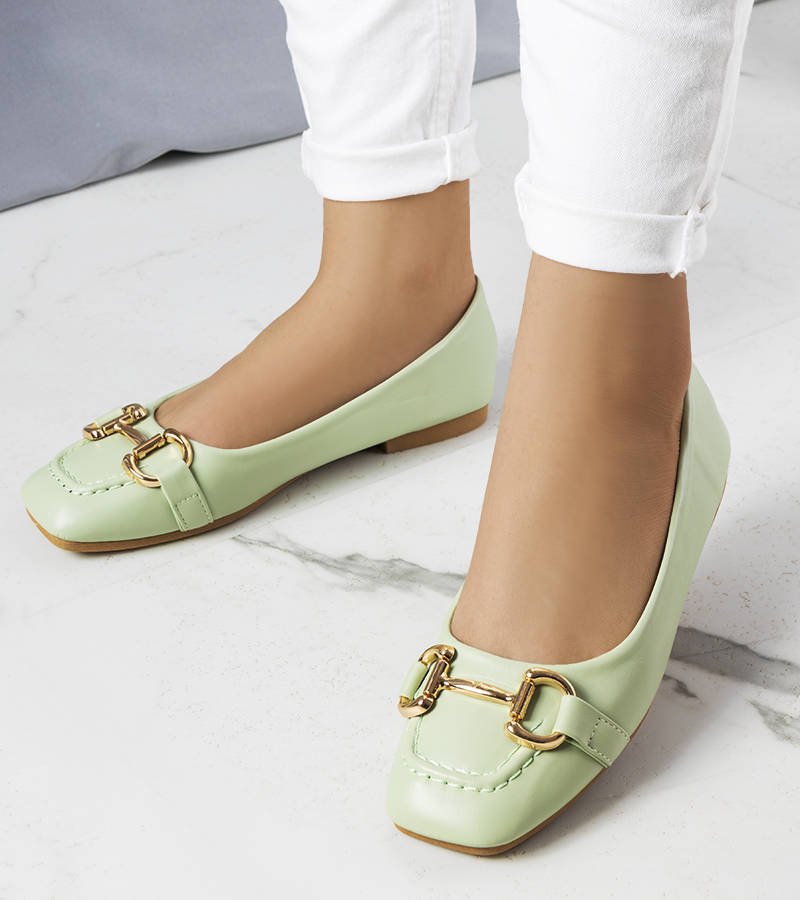 Zielone balerinki ze złotym zdobieniem Iris-38