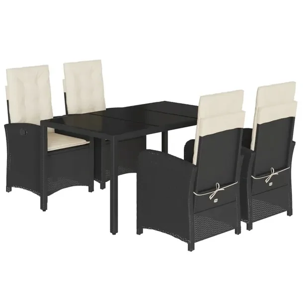 Zestaw mebli ogrodowych czarny rattan PE z kremowymi poduszkami 150x90x75 c