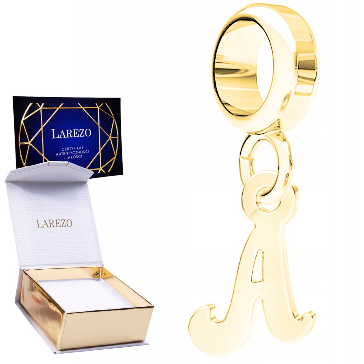 CHARMS ZŁOTY Wiszący z Literą Literka A Pozłacany Znak Inicjał SREBRO 925