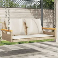 Huśtawki - Ławka bujana z poduszkami, beżowa, 109x62x40 cm, polirattan Lumarko! - miniaturka - grafika 1