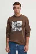 Bluzy męskie - Pepe Jeans bluza bawełniana AWEST CREW męska kolor brązowy z nadrukiem PM582730 - miniaturka - grafika 1