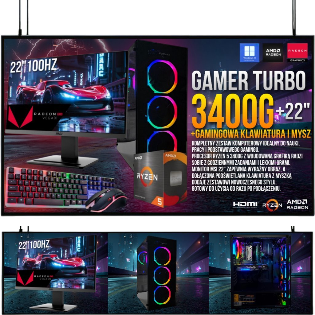 Adronix ZESTAW GAMINGOWY|RYZEN 5|3400G|VEGA 11|16GB|512GB| 22