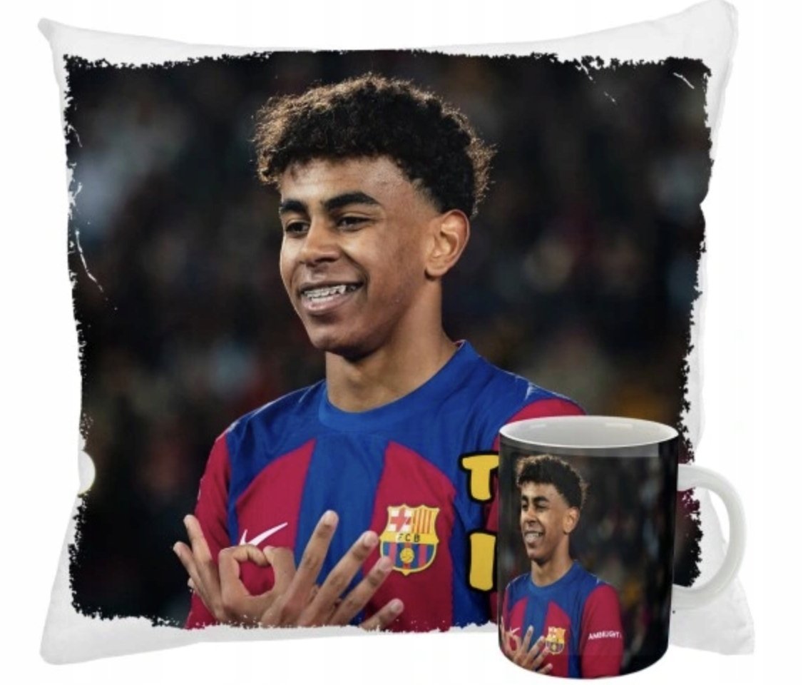 ZESTAW PODUSZKA + KUBEK Prezent LAMINE YAMAL FC BARCELONA + IMIĘ 12