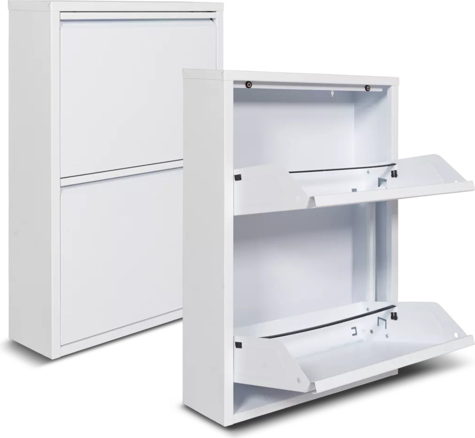 NATURN Living metalowa szafka na buty, 2 drzwi - 50 x 15 x 71,5 cm - półka na buty - rozwiązanie do przechowywania - oszczędność miejsca - szafka - organizer - matowa biel