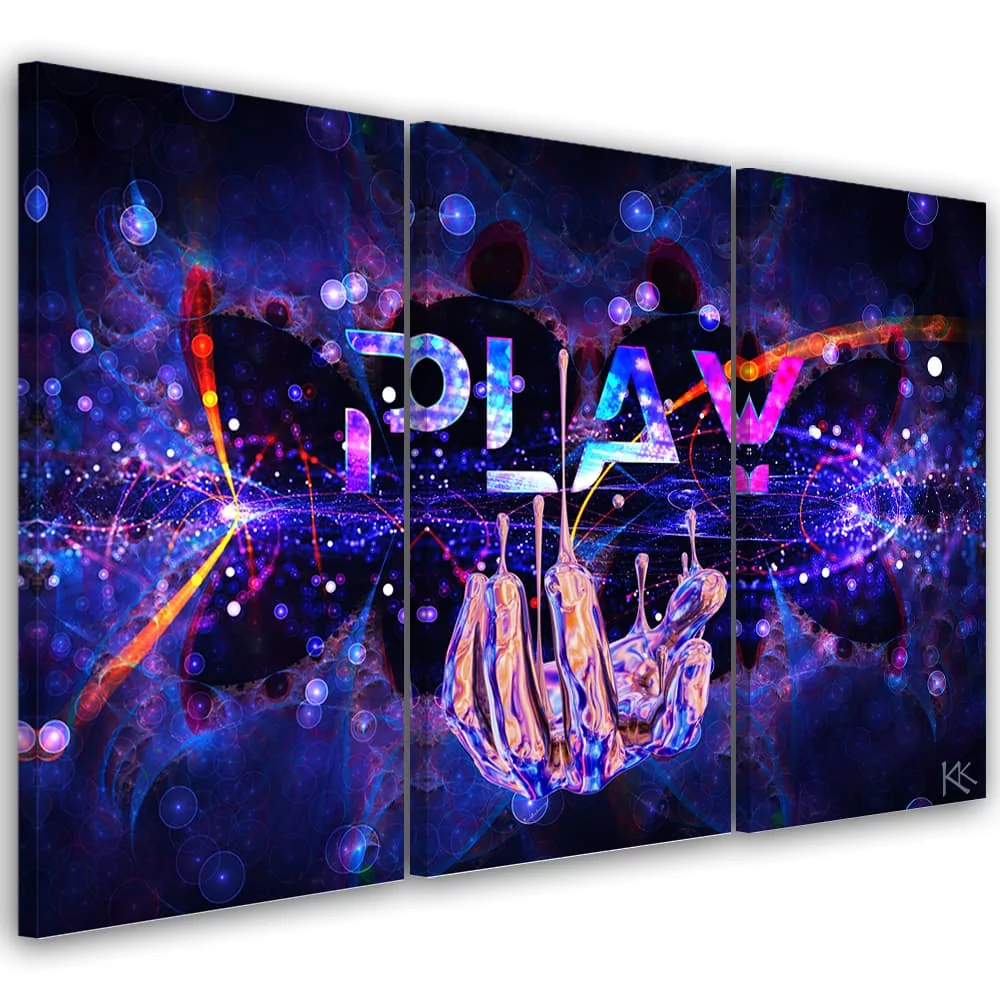Obraz trzyczęściowy na płótnie, Neon z napisem Play (Rozmiar 150x100)