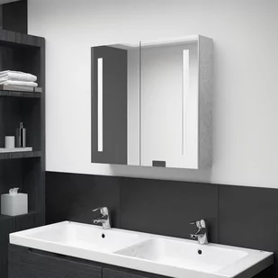vidaXL Szafka łazienkowa z lustrem i LED szarość betonu 62x14x60 cm 326518 - Szafki łazienkowe - miniaturka - grafika 1