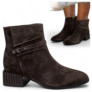 Botki Damskie SKÓRZANE Eleganckie Jesienne na Obcasie Czekoladowe Barski 38 - Botki damskie - miniaturka - grafika 1