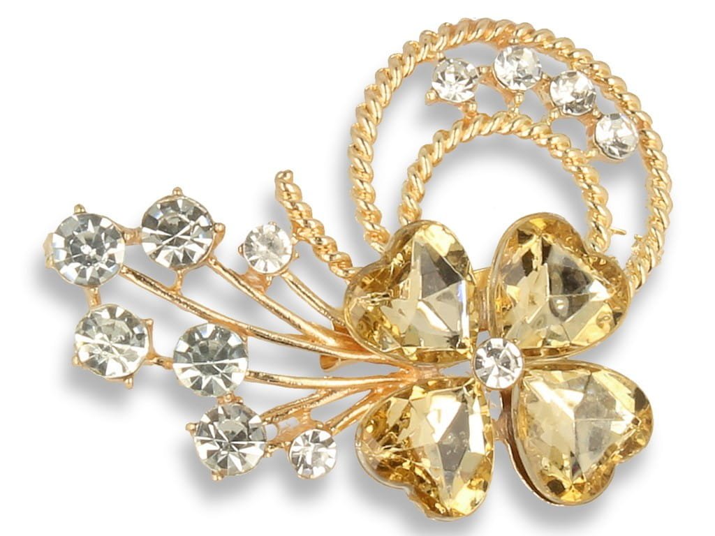 Broszka Damska Złota Bukiet Z Żółtym Kwiatem