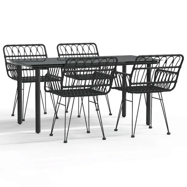 Zestaw jadalniany do ogrodu 160x80 cm, czarny, rattan PE, stal malowana