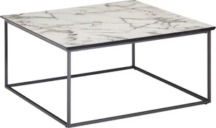 Stolik kawowy WOHNLING kwadratowy 80x38x80 cm o marmurowym wyglądzie biały, stolik do salonu z metalową ramą czarny, nowoczesny stolikReplika acyjny - Ławy i stoliki kawowe - miniaturka - grafika 1