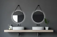 Lustra - Lustro ścienne z oświetleniem Talos Black Light Ø 50 cm - pasek do zawieszania o wyglądzie skóry - jasny neutralny biały kolor - wysokiej jakości matowa czarna aluminiowa rama - okrągłe lustro łazienkowe - podświetlane lustro z ramą LED - miniaturka - grafika 1