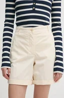 Spodnie sportowe damskie - Tommy Hilfiger szorty damskie kolor beżowy gładkie high waist WW0WW42457 - miniaturka - grafika 1