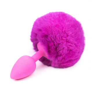 Korki analne - AfterDark Butt Plug with Pompon Pink/Magenta Size S - grafika 1