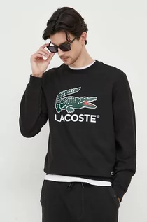 Bluzy męskie - Lacoste bluza bawełniana męska kolor czarny z nadrukiem - grafika 1