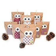 Ozdoby bożonarodzeniowe - Pajoma kalendarz adwentowy do napełniania, czerwona sowa, 24 torebki z papieru typu kraft, torebki na prezenty na Boże Narodzenie, kalendarz bożonarodzeniowy, zestaw do majsterkowania, w zestawie naklejki, spinacze - miniaturka - grafika 1