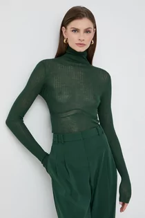 Swetry damskie - Patrizia Pepe sweter wełniany damski kolor zielony lekki z półgolfem - grafika 1