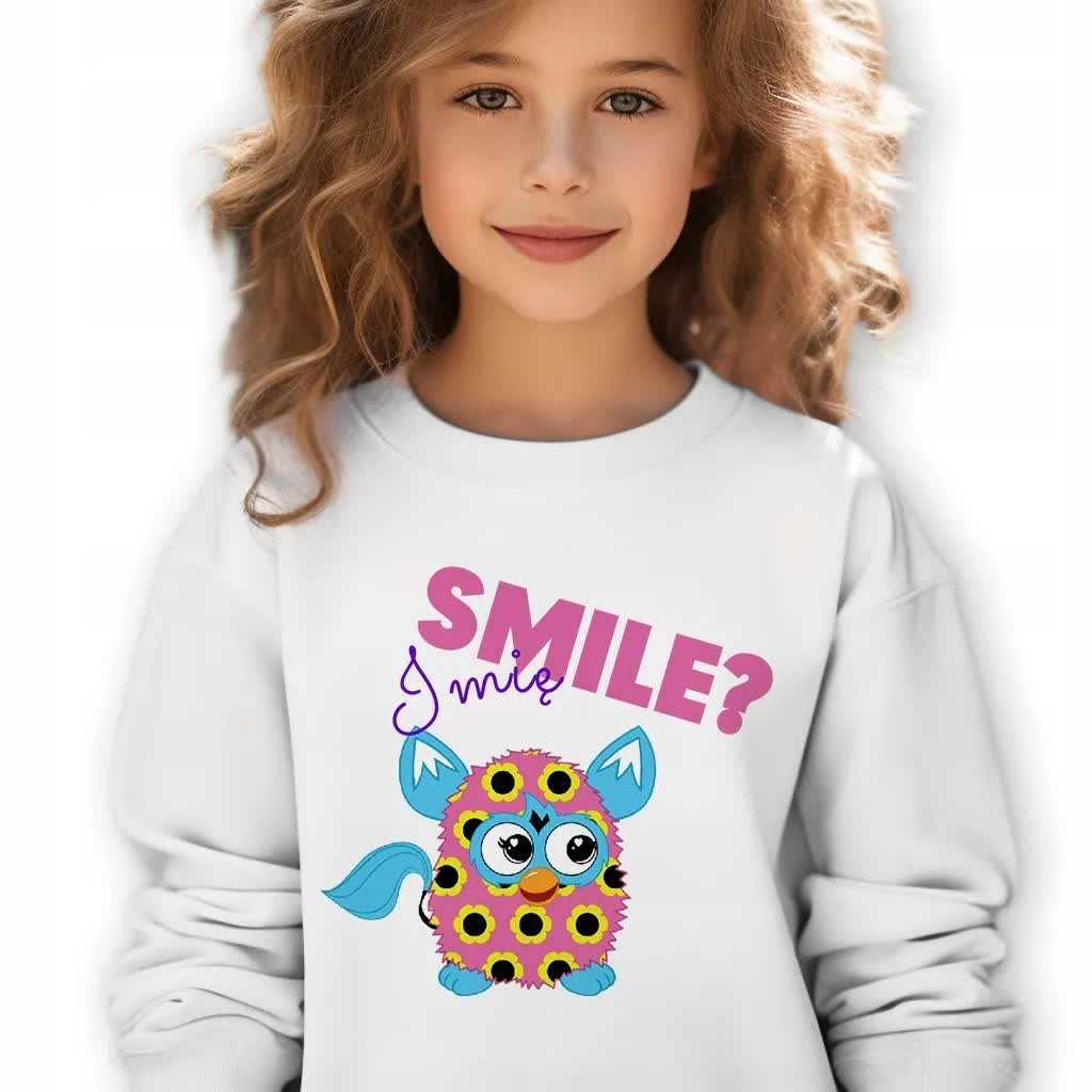 Bluza Dziecięca Biała Furby Smile? *Twoje Imię* Rozmiar 116 Cm (5-6) Wzory
