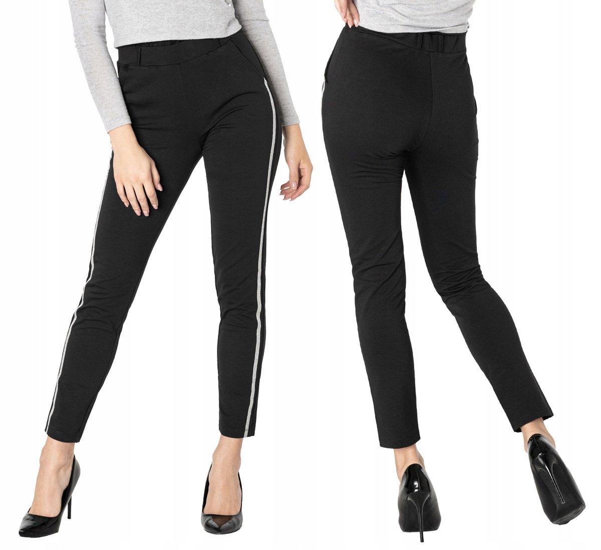 Spodnie Legginsy Damskie z Lampasami Getry 46647 L
