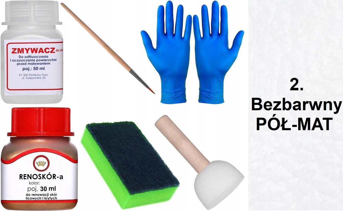 BEZBARWNY PÓŁ-MAT 2 Renoskór ZESTAW DO RENOWACJI SKÓRY BUTÓW Farba Zmywacz