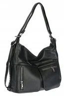 Torebki damskie - Torebka Damska Shopper Listonoszka Plecak 2w1 worek na Ramię 88021 Czarna - miniaturka - grafika 1