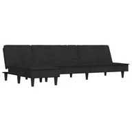 Narożniki - Sofa rozkładana L, czarna, 255x140x70 cm, aksamit - miniaturka - grafika 1