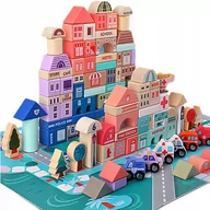 Zabawki konstrukcyjne - Drewniane Klocki Edukacyjne Zestaw Miasto 115 el - miniaturka - grafika 1