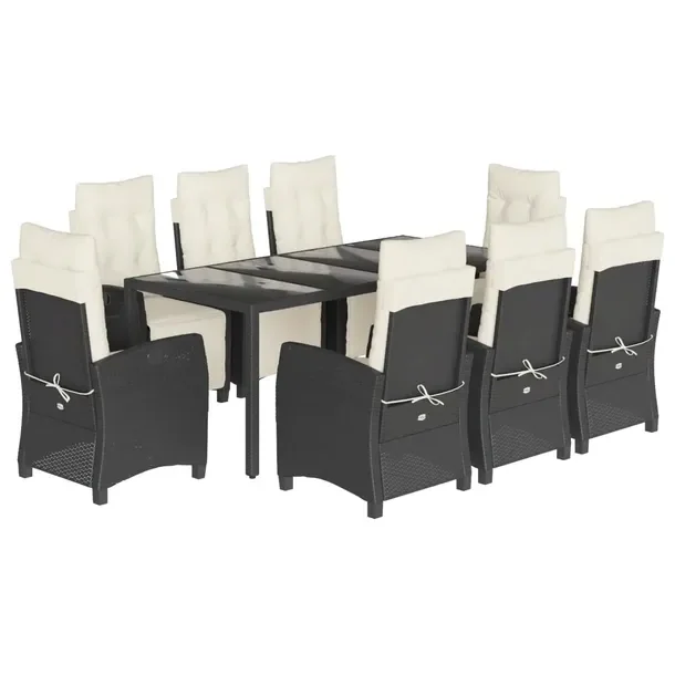 Zestaw mebli ogrodowych rattan PE czarny 190 x 90 x 75 cm, 8 krzeseł z pod